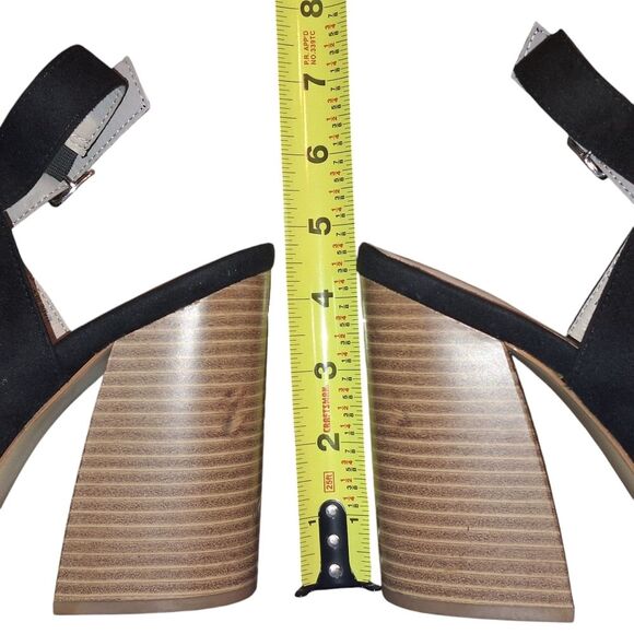 Madden NYC Chunky Stacked Heel Sandal Slingback Black Micro Suede 5" size 10M - Picture 14 of 16